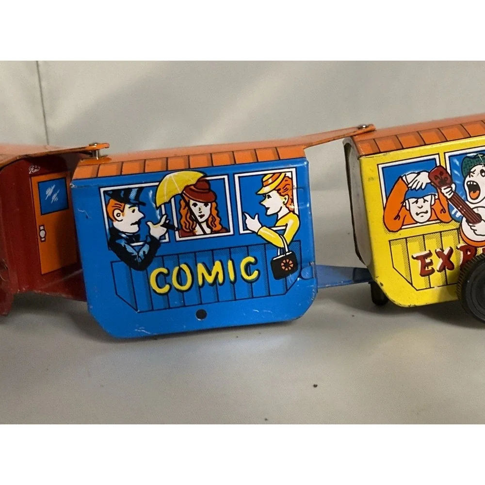 Vintage Wind Up Comic Zig Zag Western Express Tin Toy Train Working Collectible